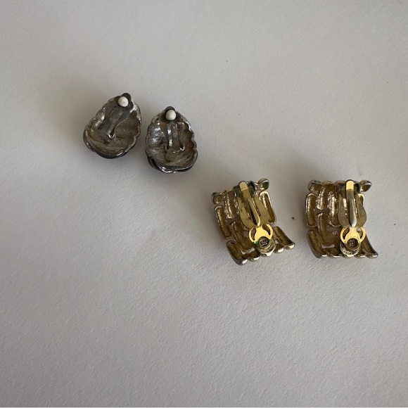 Vintage Givenchy Weave Clip On Earrings Kenneth Lane Shrimp 2 Pairs Gold Silver - Picture 6 of 11